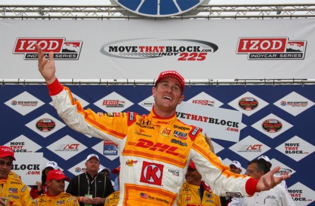 PHOTO BY Chris Jones Ryan Hunter-Reay in Victory Circle at New Hampshire Motor Speedway